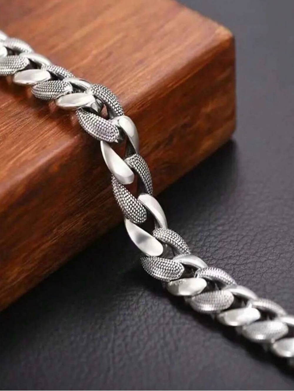 Textured and Polished Silver Link Bracelet